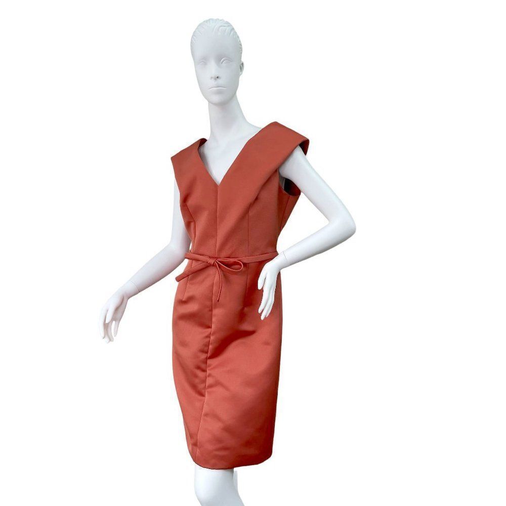 PAULE KA Paris Orange Satin Cap Sleeve V-Neck Evening Dress $1100 Fr 42 US 12